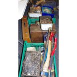 Tools - various spanners, oak storage chest, screws,