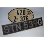 A West German oval number plate from a VW minibus,
