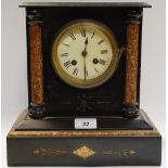 A 19th century belge noir mantel clock, movement backplate stamped Japy Freres, Roman numerals,
