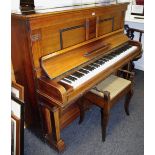 A Bishop & Sons, London overstrung iron frame upright piano; a Victorian piano stool, circa 1880.