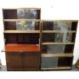 A Minty stacking bookcase bureau, two shelves with sliding glass doors to top,