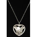 A Georg Jensen sterling silver heart shaped pendant and chain with dove and olive branch No.