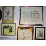 Pictures - An Oriental Lady and Child, watercolour on silk; Le Golf,