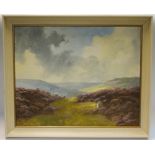 Lewis Creighton Sheep Grazing On The Heather oil on panel signed and framed