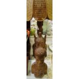 Native art - an African carved wood bust of a lady; another; an Indian carved wood table lamp.