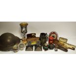 Boxes & objects - a tin helmet, painted letters to front E.S.C. Co Ltd.