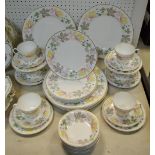 A Shelley pottery Columbine 13922 pattern dinner and tea set for six, including dinner,