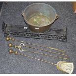 A brass companion set with ball and claw finial comprising poker,