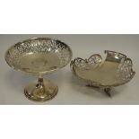 A George V silver pedestal sweetmeat dish, pierced bowl, 9.5cm high, Birmingham 1911; another, 7.