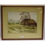 Valerie Bott, An Essex Barn, signed, watercolour; Campbell, Rural Walk, signed,