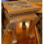 A Burmese teak occasional table square top,