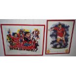 A print of Bryan Robson signed, "To Chris, best wishes from Bryan Robson"; another,