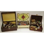 Costume Jewellery - three boxes of bracelets, brooches, necklaces, bangles,
