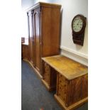 A Victorian satin wood bedroom suite, comprising linen press, two drawers,