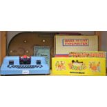 Toys - a Marx Toys Deluxe typewriter, two tone blue and red body, boxed with instructions,