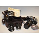 A Minolta SRT101 SLR camera, no 3558053, with original Rokkor-PF 58mm lens; others,