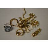 Jewellery - a 9ct gold fancy link bracelet, others, earrings, dress rings, signet ring, etc, 19.