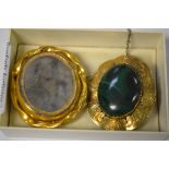 Brooches - a Victorian malachite and 22ct gold mounted oval brooch, Sheffield 1850,