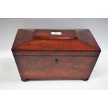 A large George IV mahogany sarcophagus tea caddy, c.