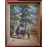 Cypriot School Man with a Horse Drawn Cart indistinctly signed, oil on board, 40cm x 29.