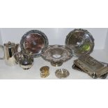 Silverplate - 19th century salver; tureen and cover; coffee pot; card tray,