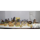 Ceramics - Lilliput Lane; Sherrat and Simpson cats; Russian blue and white figures;