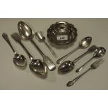 Silver - A pair of George IV silver serving spoons; teaspoons; table spoons;