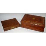 A Victorian burr walnut sewing box with contents, another early 20th century,