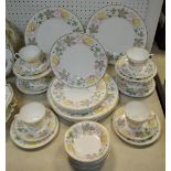 A Shelley pottery Columbine 13922 pattern dinner and tea set for six, including dinner,