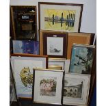 Pictures and prints - Dee Doody, Owl in snow, watercolour; Ann Brockley, Pig looking over a wall,