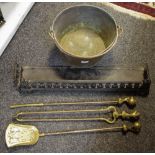 A brass companion set with ball and claw finial comprising poker,