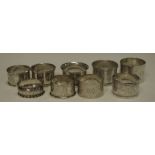 Silver - various Victorian and later napkin rings,