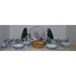 Oriental ware - a Satsuma bowl; rice bowls; green parrots;