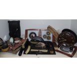 Boxes & Objects - enamel inset dressing table set; white coloured metal mounted ebony vanity sets;