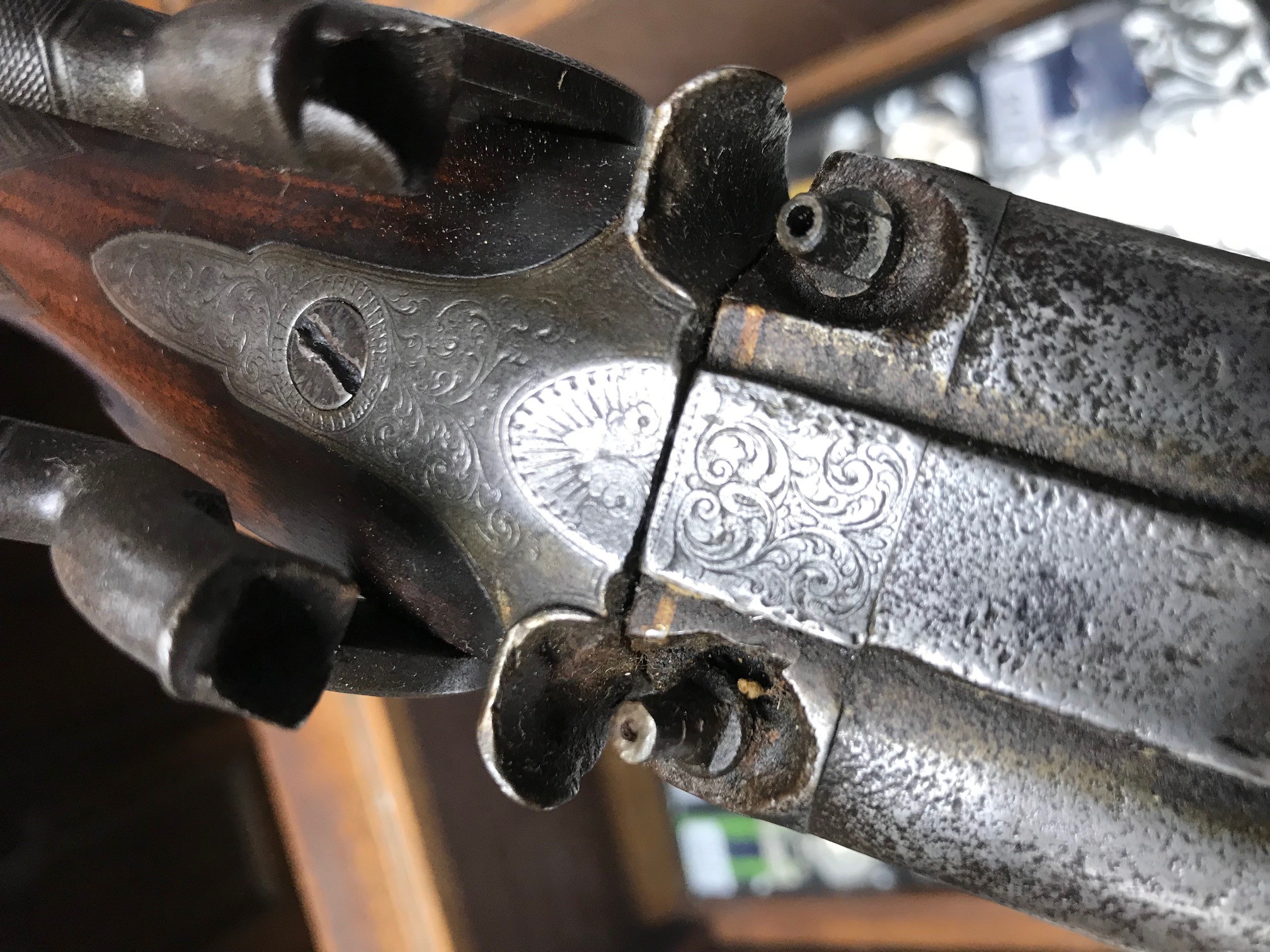 A 19th century 14 bore double barreled muzzle loading percussion shotgun, byWilliam Moore, London, - Image 6 of 6