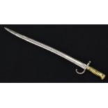 A French Chassepot bayonet, 57cm serpentine fullered blade, curved quillon, brass grip, serial no.