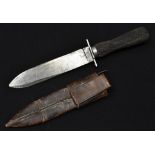 A Victorian spear pointed bowie knife, the blade marked at the ricasso "FISHER",