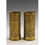 A pair of trench art vases, produced from artillery shells, 16.