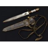A Middle Eastern dagger, 24cm blade etched with stylised leaves and mark,