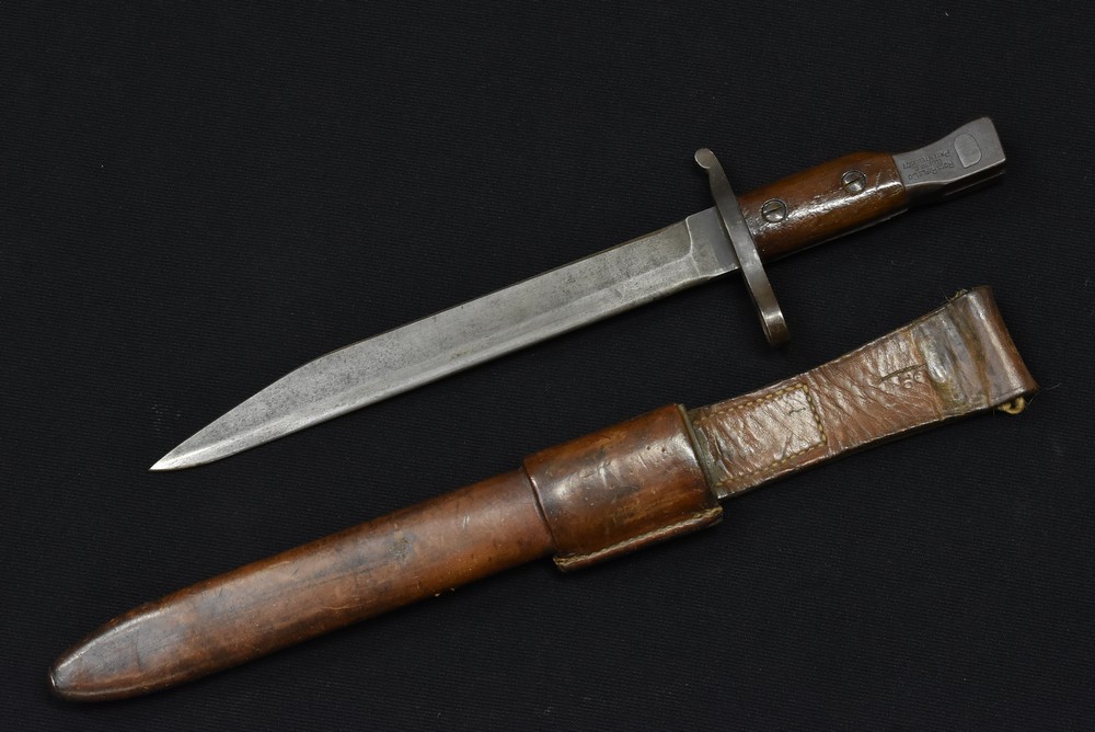 A Canadian Ross Rifle Bayonet, dated 1917, spear point to blade,