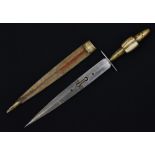 A Middle Eastern dagger, 25cm pointed double-edged blade pierced and chased,