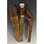 A Colonial dagger or utility knife, 23cm machete type blade, bone and hardwood hilt, 35.