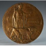 World War One, a Memorial Plaque, named to Joseph Shaw, cast after designs by Edward Carter Preston,