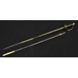 A George II silver hilted Infantry officers sword, 78cm straight fullered blade, wire bound grip,