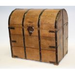 A miniature wooden domed trunk, metal bound, 35.