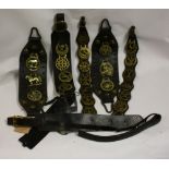 Horse Brasses - various, on leather buckles, including an Elephant, Shamrock, heart, Stag, Cockerel,