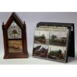 An American mantel clock; postcards,