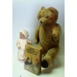 Toys and Juvenalia - a large gold plush teddy bear, glass eyes, vertical stitched nose,