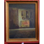 Pitre Country House Interior signed, oil on board, 57.5cm x 44.