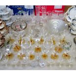Glass - a set of Art Deco amber and clear glass cocktail/aperitif glasses; other, Champagne fluted,